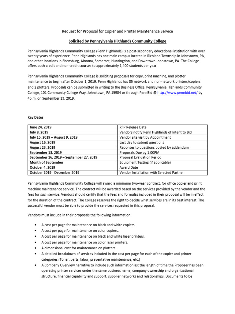 Copier and Printer Maintenance RFP | PDF | Printer (Computing ...