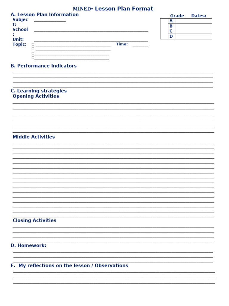 Mined Lesson Plan Format | PDF | Lesson Plan | Teaching