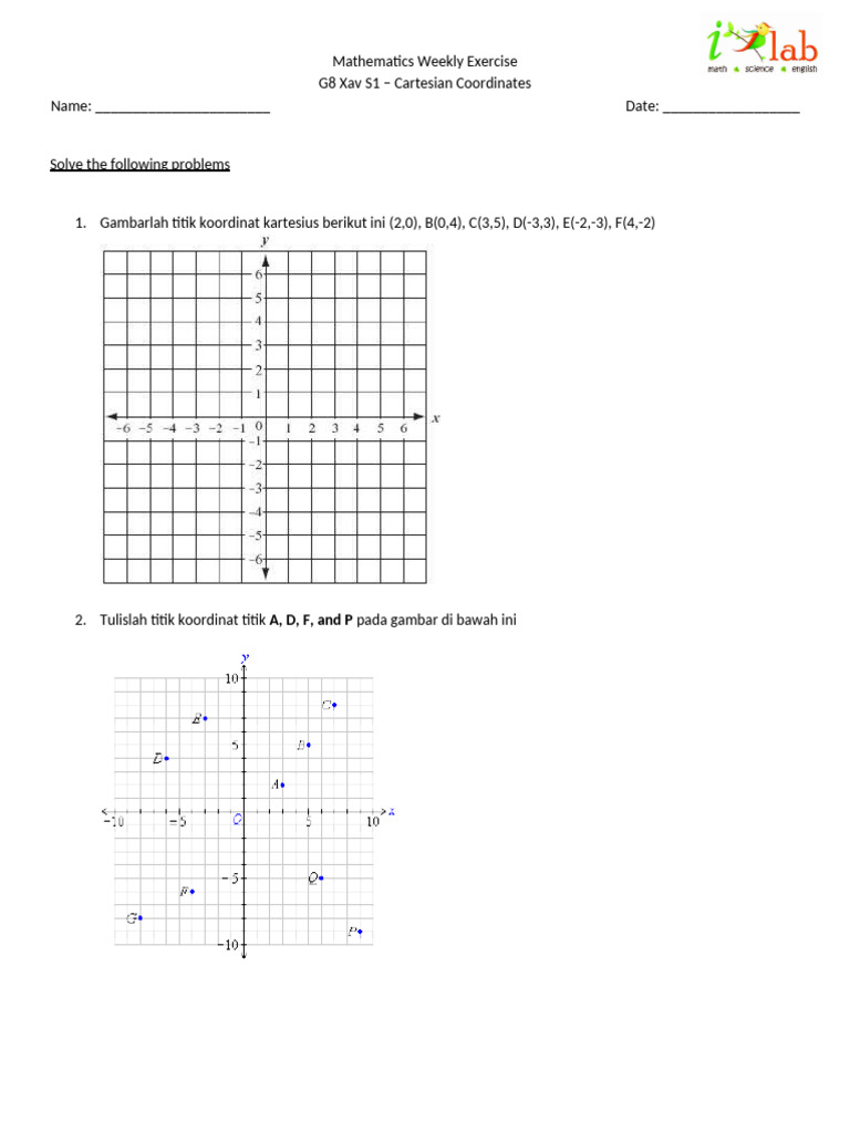 Cartesian Coordinates Exercises for G8 | PDF