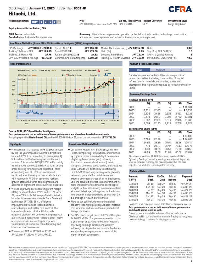 Hitachi Stock Report: January 2025 | PDF | Investing | Financial Economics