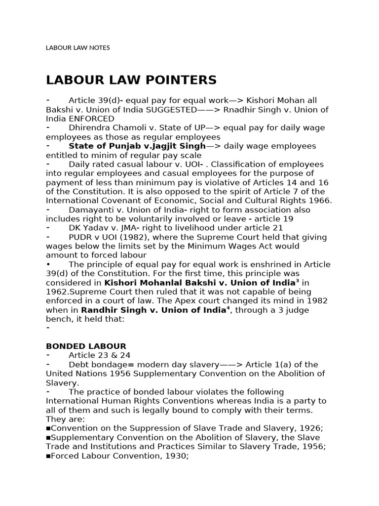 Key Labour Law Principles and Cases | PDF | Labour Law | Employment