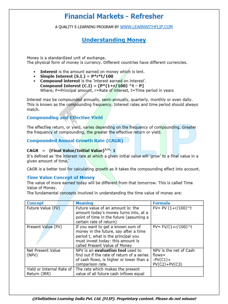 Financial Markets Overview and Concepts | PDF | Stocks | Bonds (Finance)