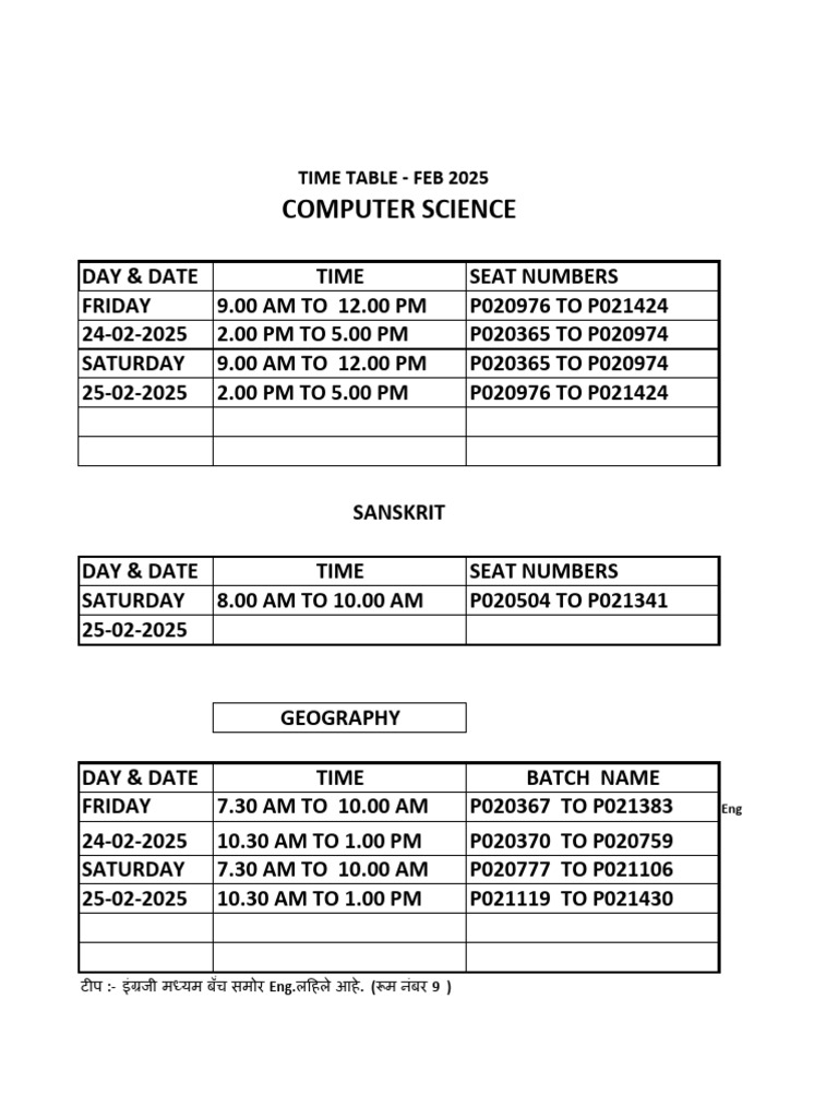 Hsc Practical Time Table Feb 2024 - Copy | PDF