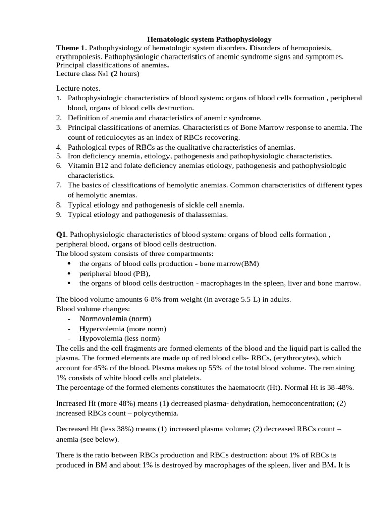 Hematologic System Disorders Overview | PDF | Anemia | Red Blood Cell