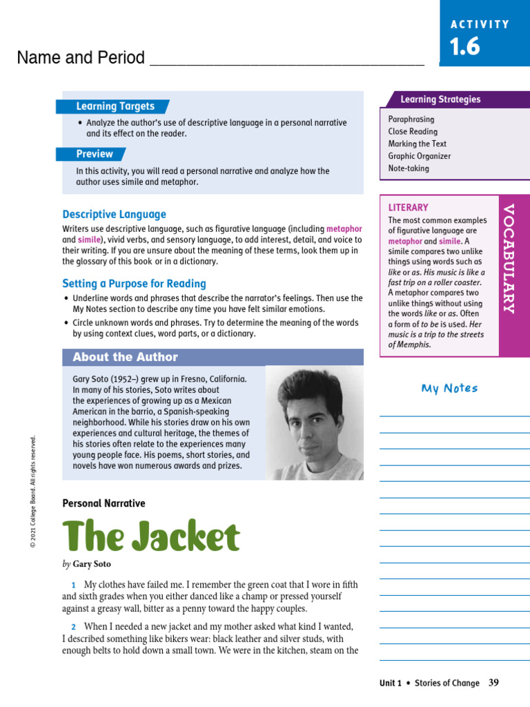 Analyzing Descriptive Language in Gary Soto's 