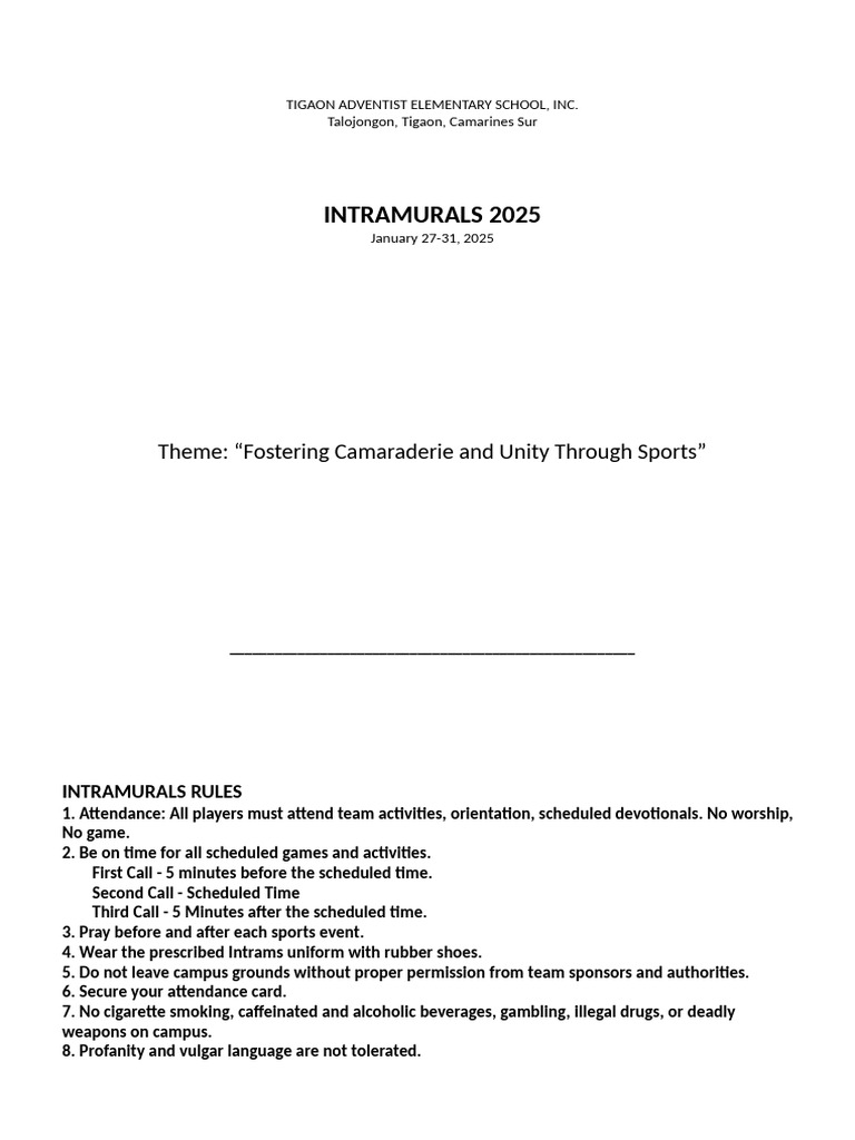 Draft TAESI Intrams2025 Program | PDF