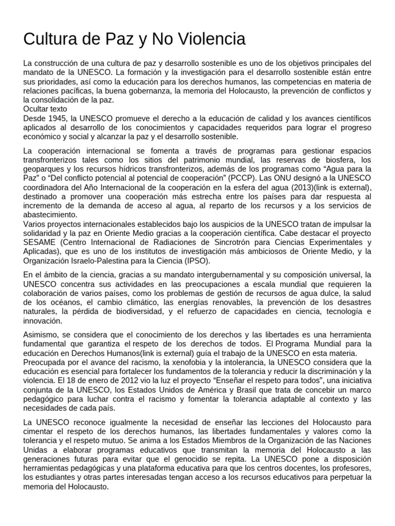 Cultura de Paz y Derechos Humanos en UNESCO | PDF | Inclusión ...