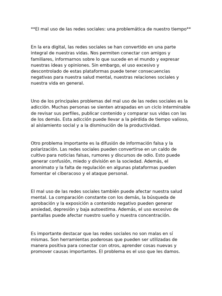 Mal uso de redes sociales y sus riesgos | PDF | Redes sociales ...