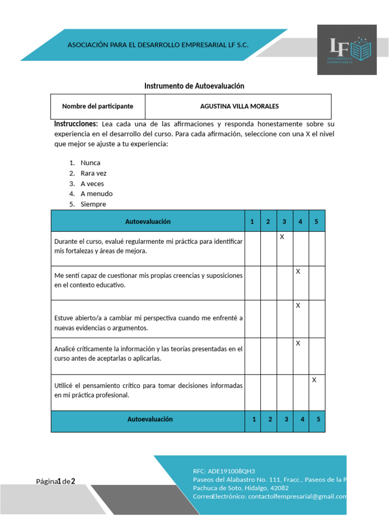 Autoevaluación del Desarrollo Profesional | PDF | Pensamiento crítico ...