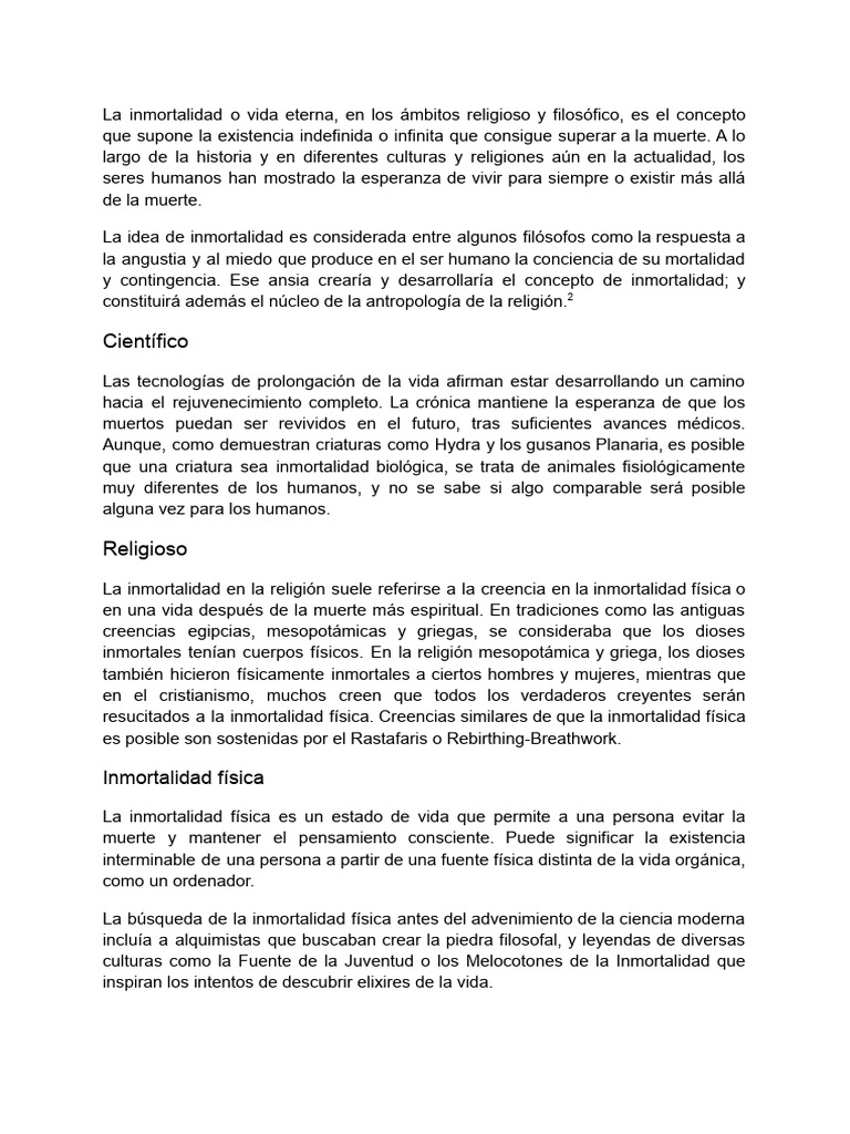 Conceptos de inmortalidad y vida eterna | PDF | Inmortalidad