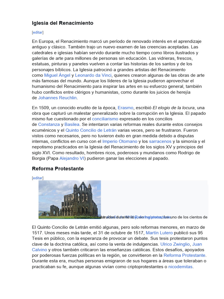 Historia de la Iglesia en el Renacimiento | PDF | Iglesia Católica ...