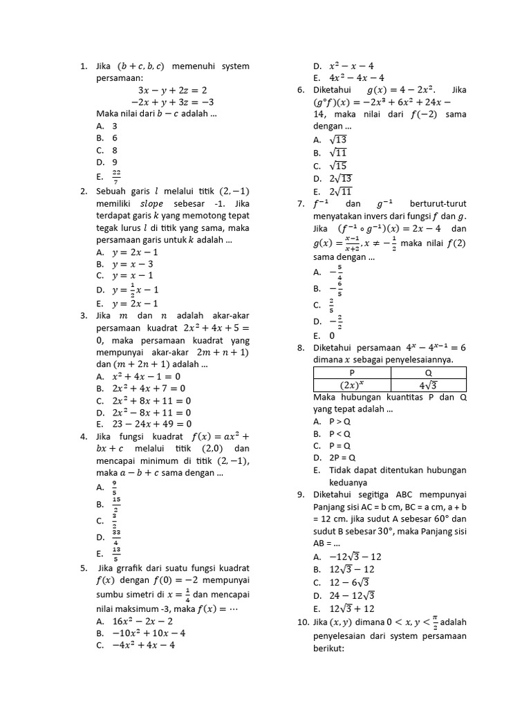 Soal Matematika dan Penyelesaiannya | PDF