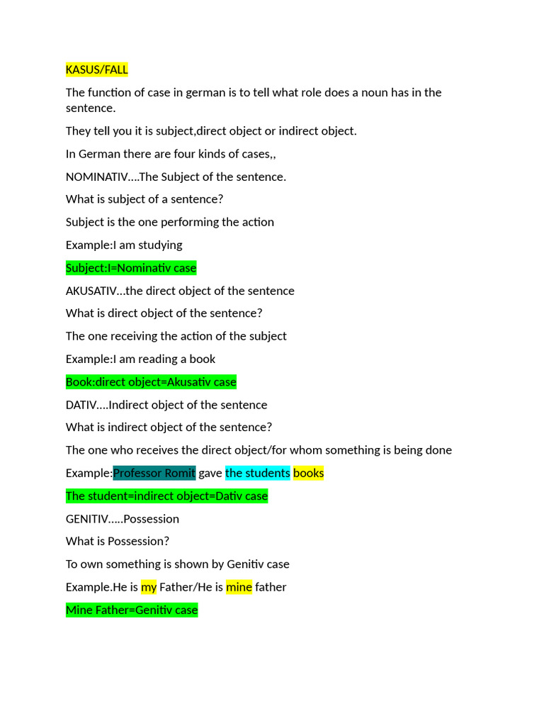 Understanding German Cases: Nominativ, Akkusativ, Dativ, Genitiv | PDF ...