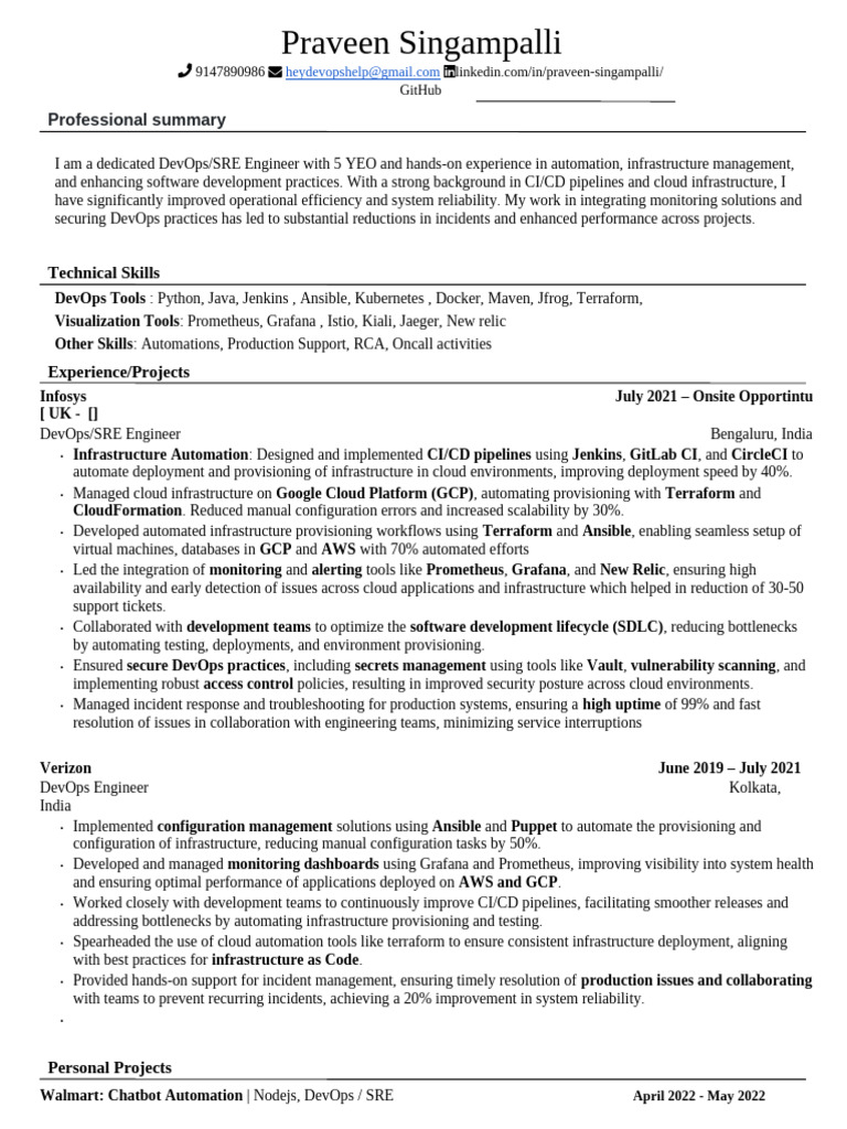 DevOps/SRE Engineer Resume Summary | PDF | Cloud Computing | Software ...
