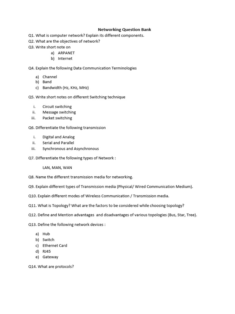 Computer Networks Question Bank 2024 | PDF | Computer Network | Network ...