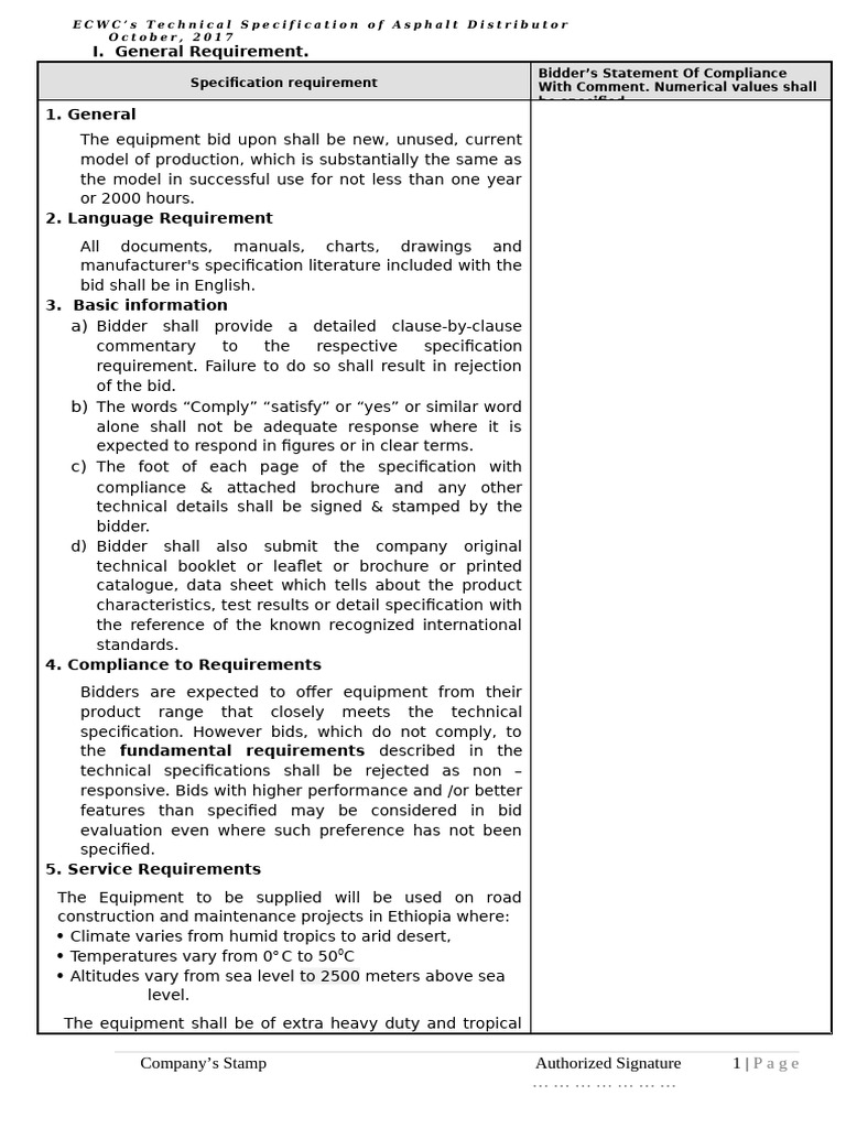 Asphalt Distributor Technical Specs | PDF | Pump | Specification ...