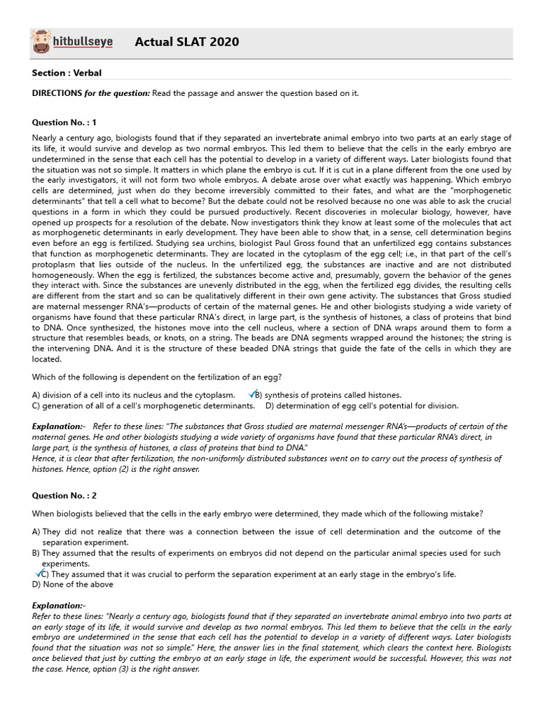 Actual SLAT 2020: Section: Verbal | PDF | Sun | Stars