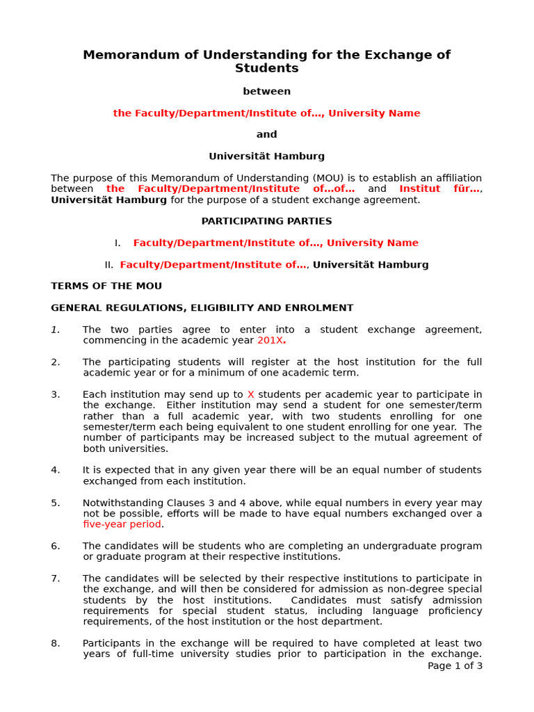 Mou Annex Student Exchange Agreement | PDF