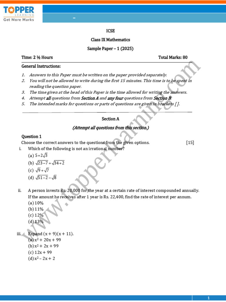 Topper 110 1 3 Maths Question Up202408301247 1725002246 5785 | PDF ...
