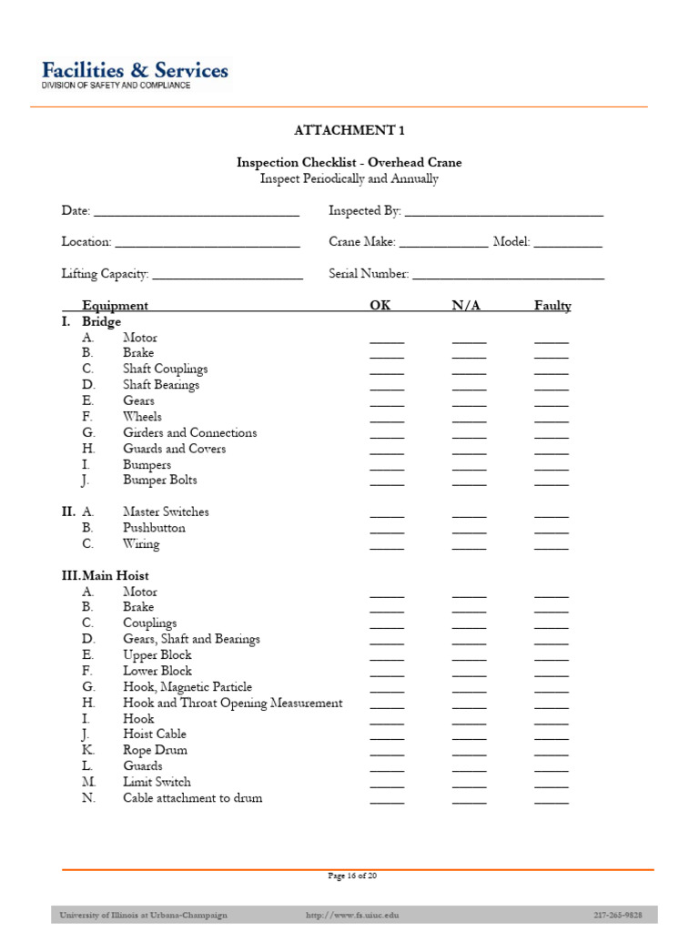 Overhead Crane Inspection Checklist | PDF | Crane (Machine ...