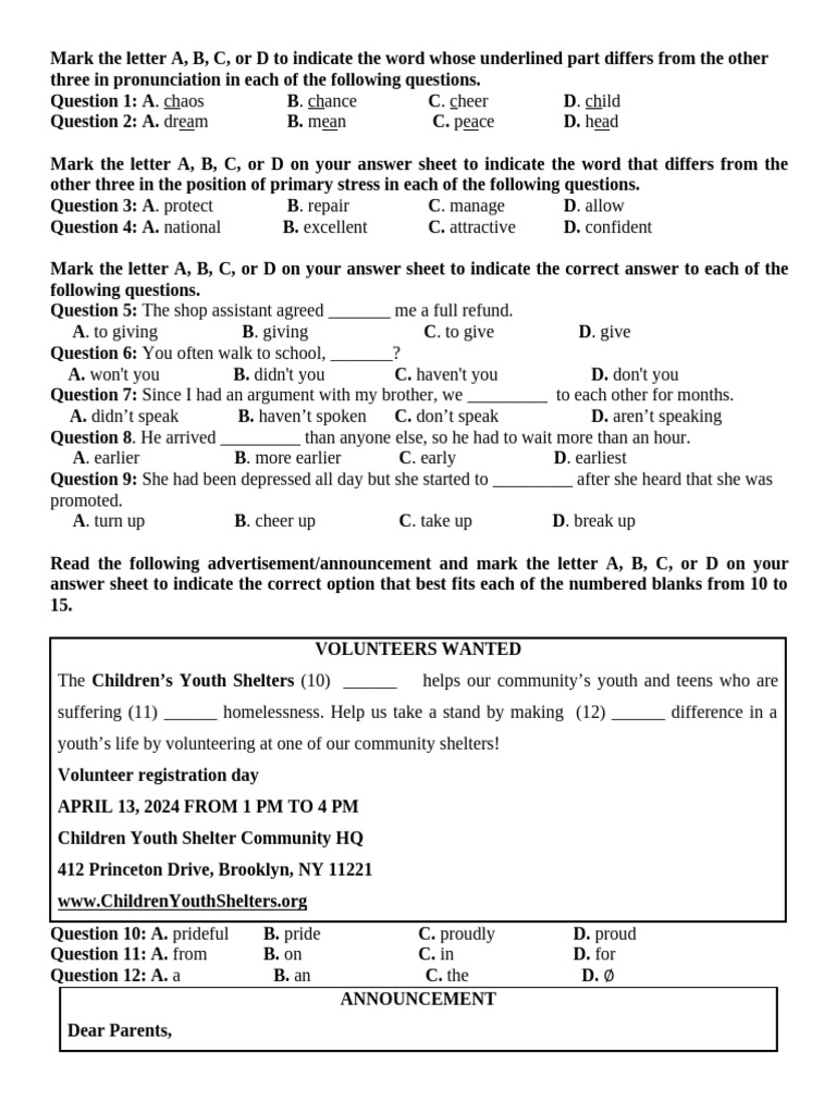 Pronunciation and Grammar Practice Quiz | PDF | Facebook | Vocational ...