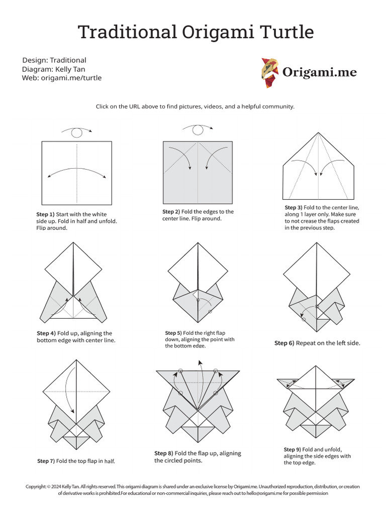 Traditional Origami Turtle Diagram | PDF