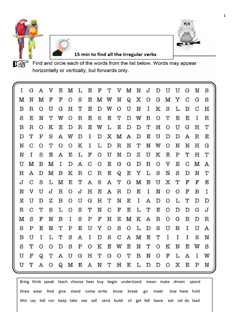 irregular verbs wordsearch | PDF