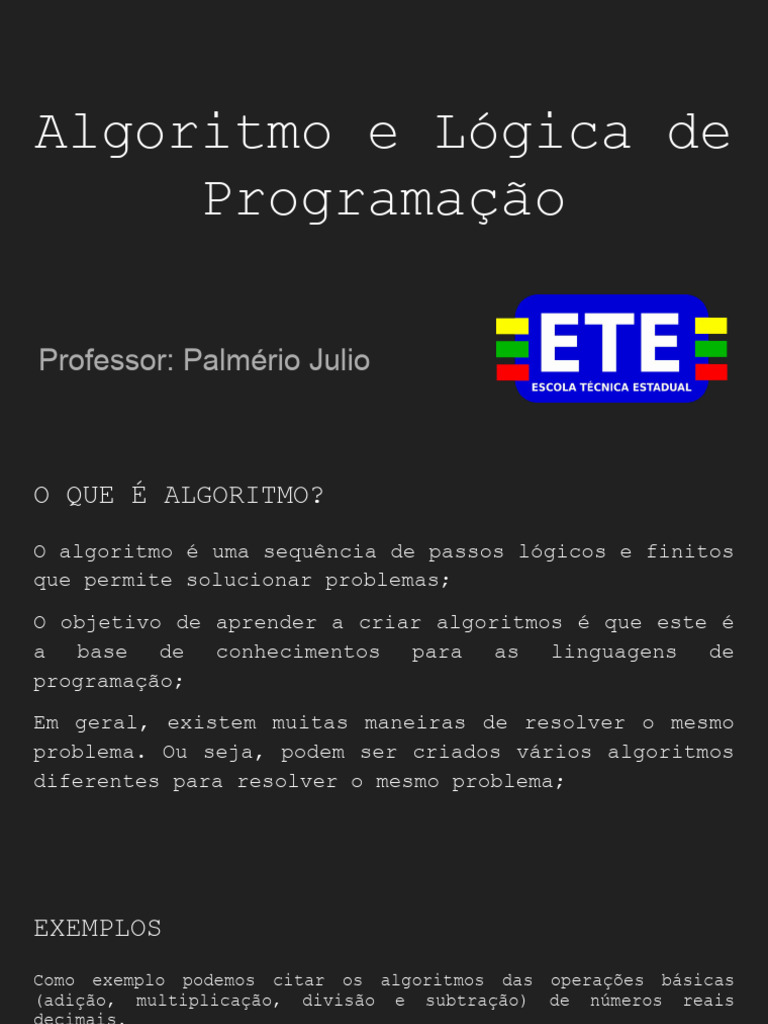 Algoritmo e Lógica de Programação | PDF | Algoritmos | Programação de ...