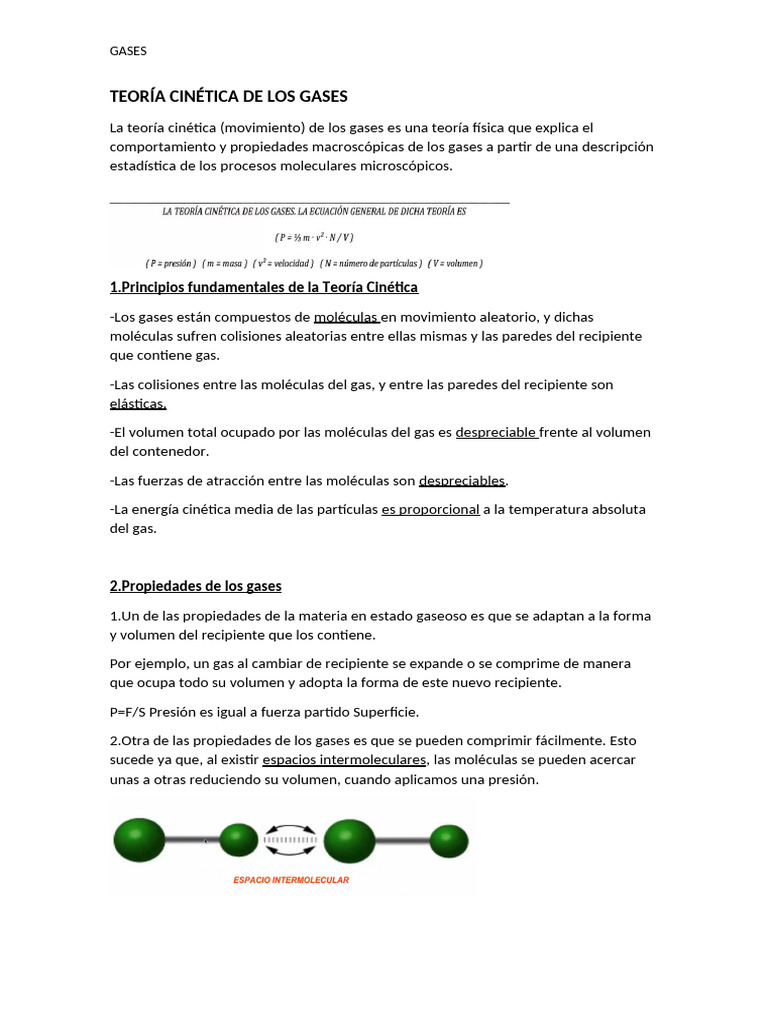 Teoría Cinética y Propiedades de los Gases | PDF | Gases | Mole (Unidad)