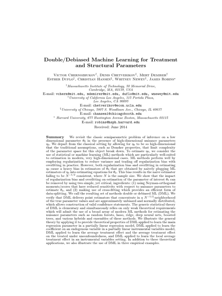 Double-Debiased Machine Learning For Treatment | PDF | Regression ...