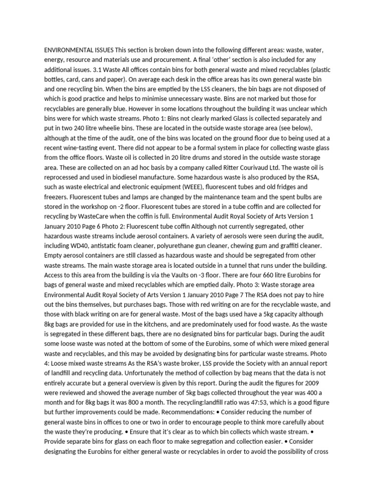 ENVIRONMENTAL ISSUES This Section Is Broken Down Into The Following ...