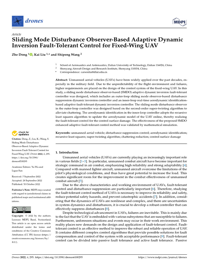 Drones 06 00295 | PDF | Control Theory | Unmanned Aerial Vehicle