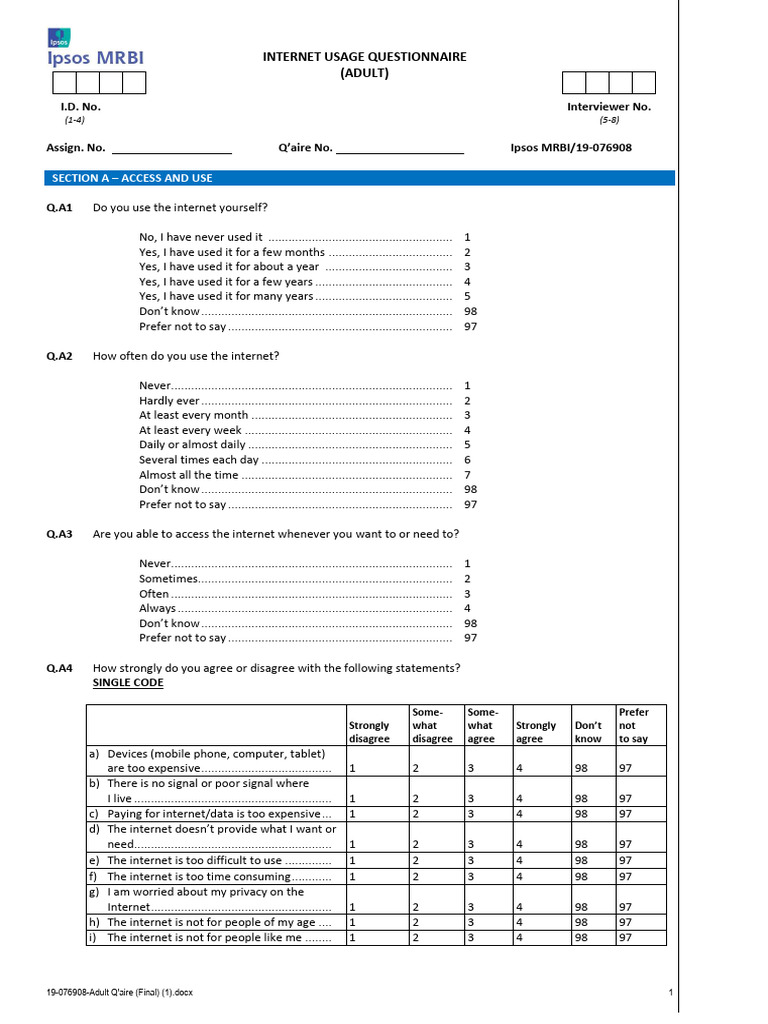 Internet Usage Questionnaire for Adults | PDF | News | Facebook