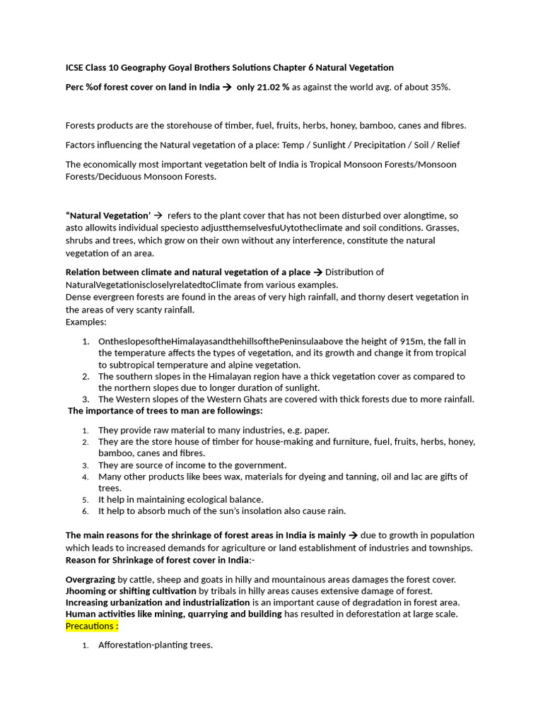 Class 10 Geography: Natural Vegetation Notes | PDF | Forests | Trees