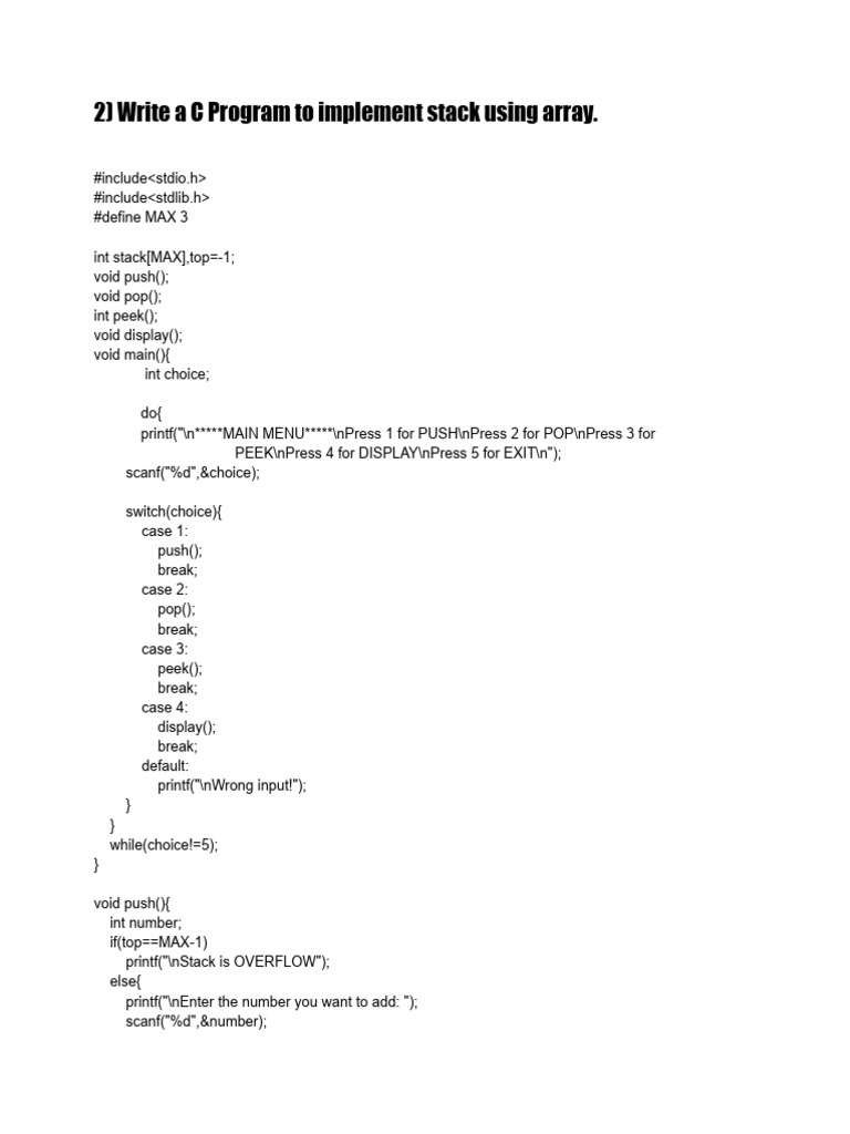 C Program for Stack and Graph Algorithms | PDF | Queue (Abstract Data ...