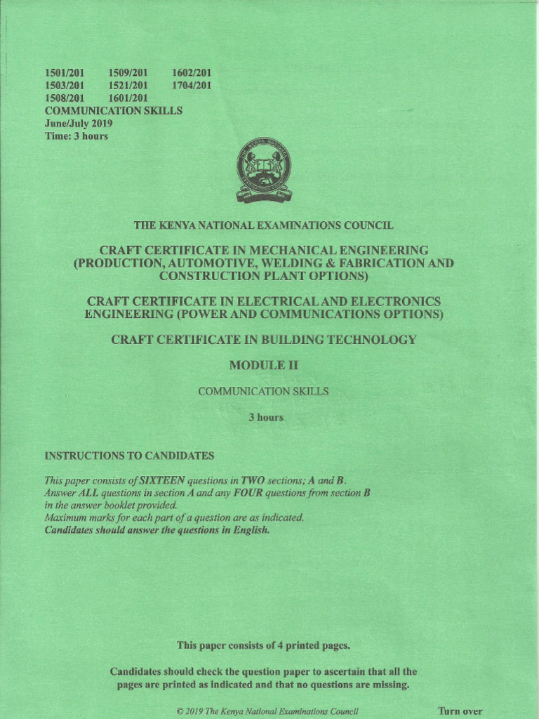 KNEC.2019.Jun Jul.1503.201 Communication Skills | PDF