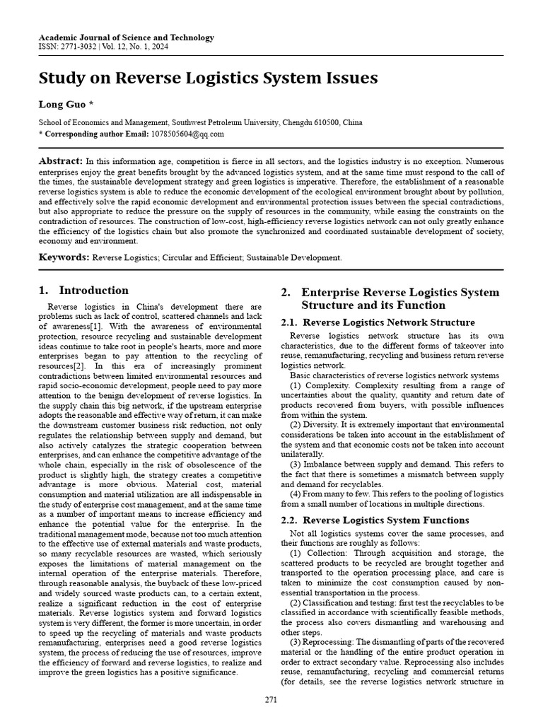 Challenges in Reverse Logistics Systems | PDF | Logistics | Recycling