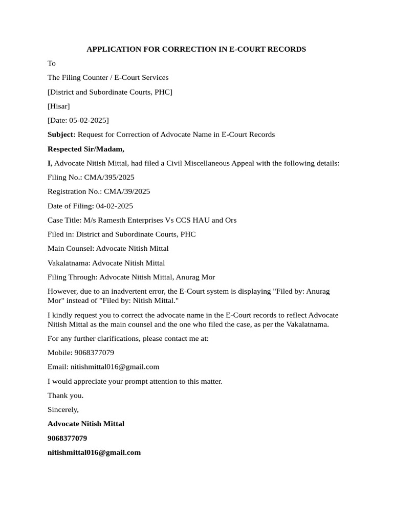 Application For Correction | PDF