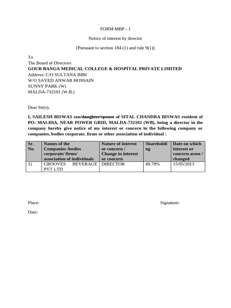 MBP-1 Director Interest Notice | PDF