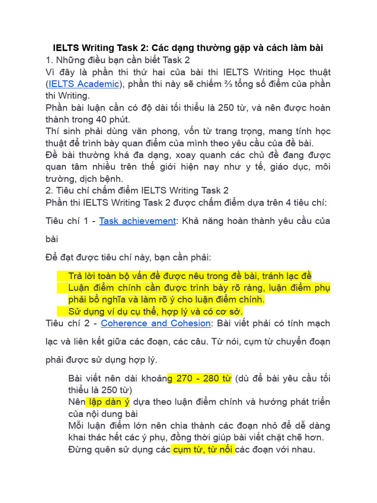 LÝ THUYẾT IELTS WRITING TASK 2 | PDF