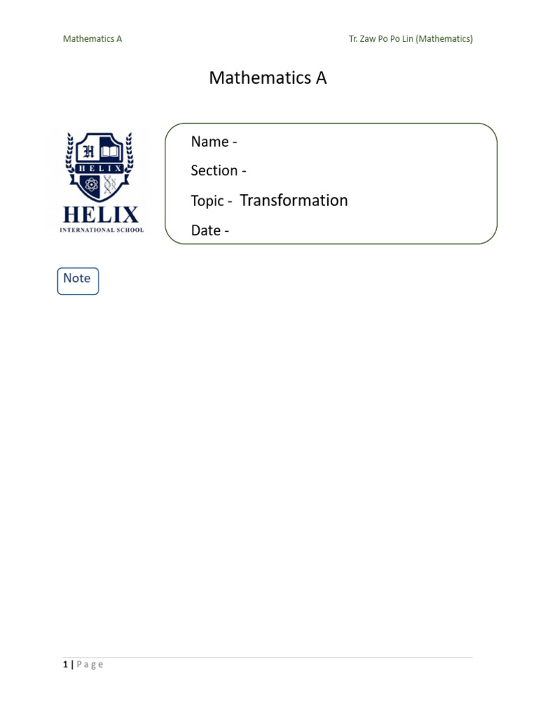 Transformation in Mathematics Worksheets | PDF