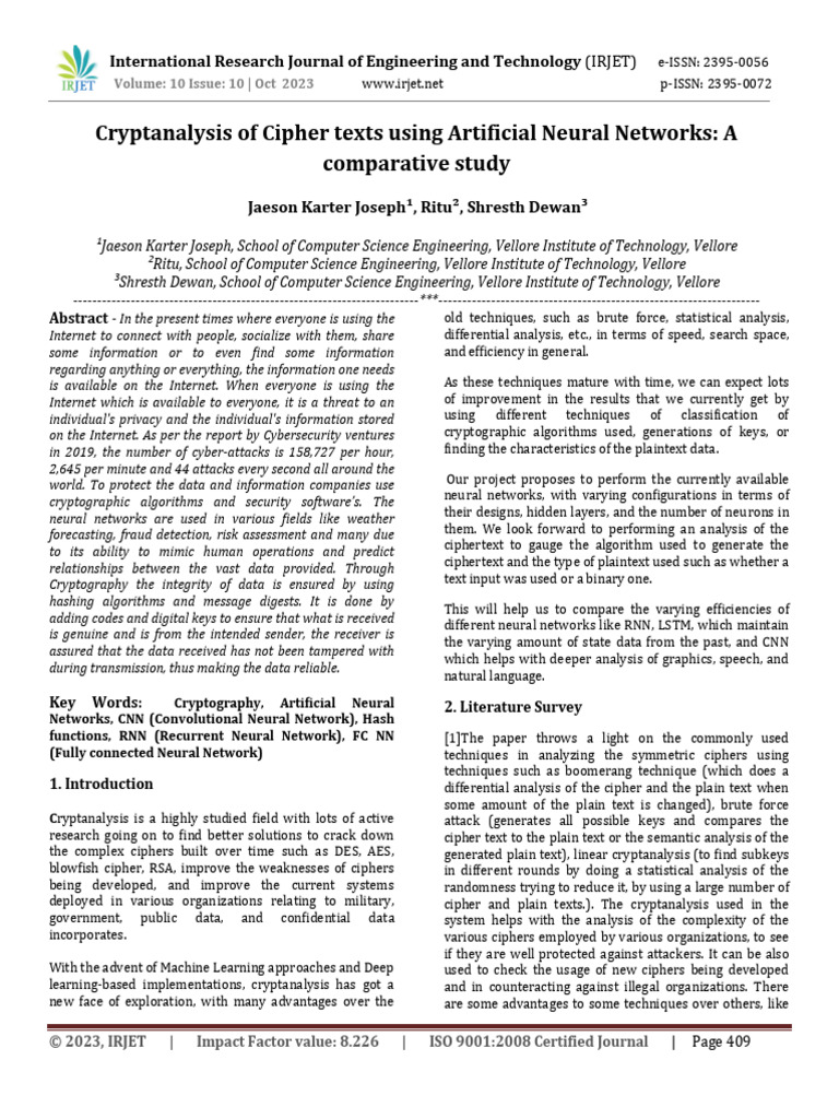 Cryptanalysis with Neural Networks | PDF | Cryptanalysis | Cryptography