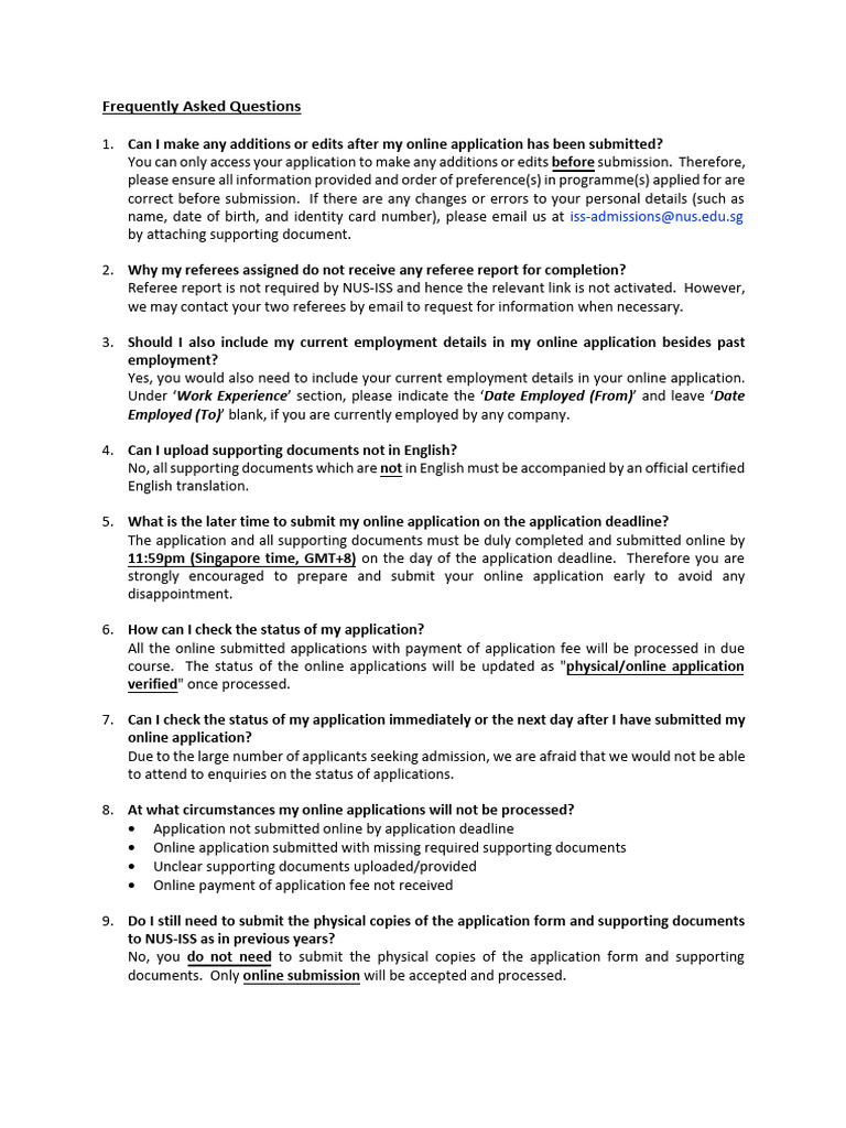 NUS Graduate Application FAQs | PDF