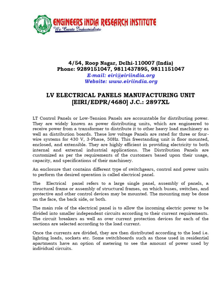 Electrical Panel Manufacturing Costs | PDF | Equipment | Electrical ...
