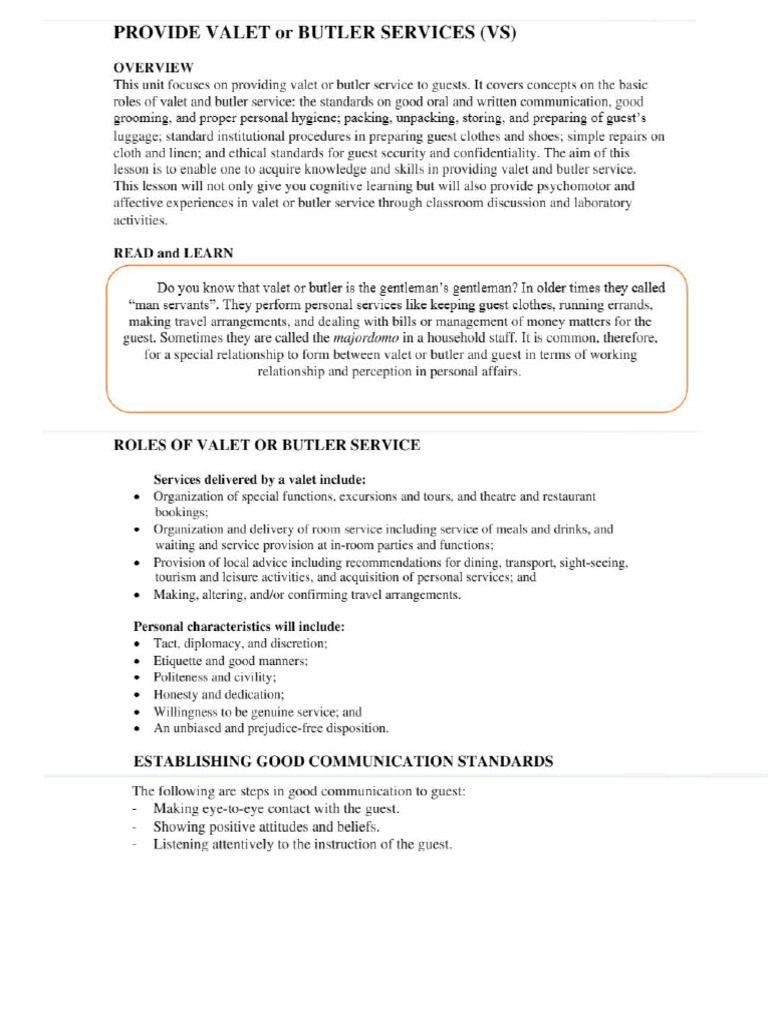 Valet and Butler Service | PDF