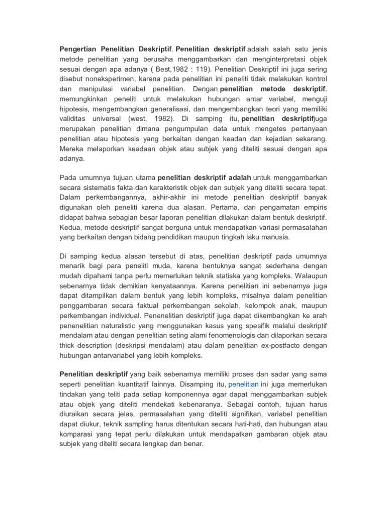 Pengertian Penelitian Deskriptif