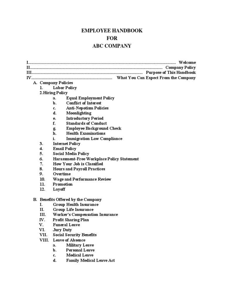 Employee Handbook Email Employment
