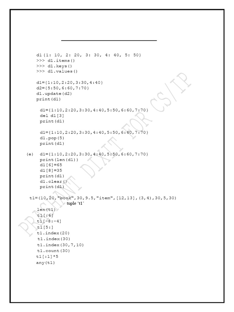 WORKSHEET _TUPLE_DICTIONARY | PDF | Computer Programming | Software ...