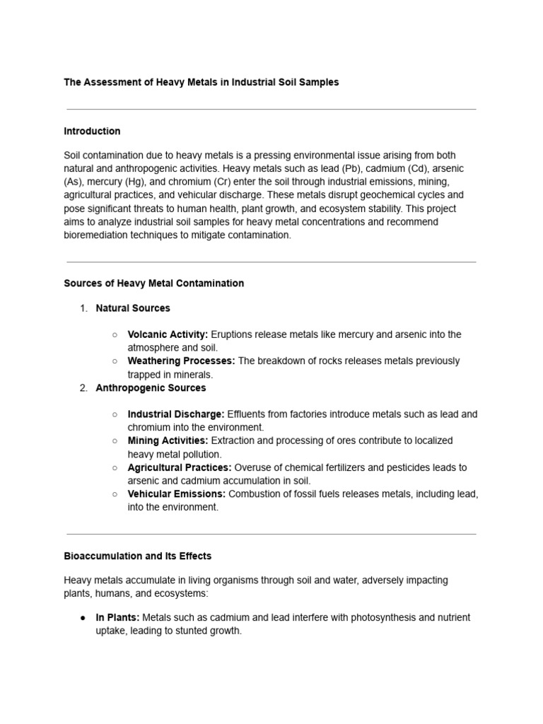 The Assessment of Heavy Metals in Industrial Soil Samples | PDF | Soil ...