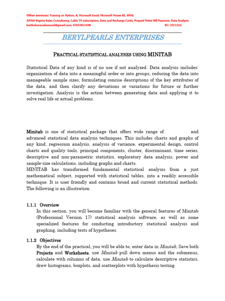 Minitab Manual Pdf Statistics Student S T Test
